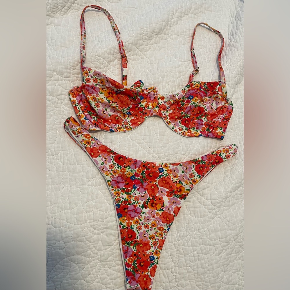 Monday swimwear pink and orange floral bikini set